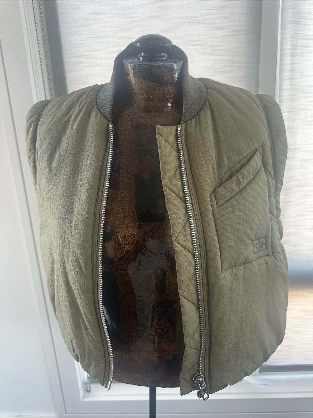 Ganni Olive Sleeveless Puffer Vest